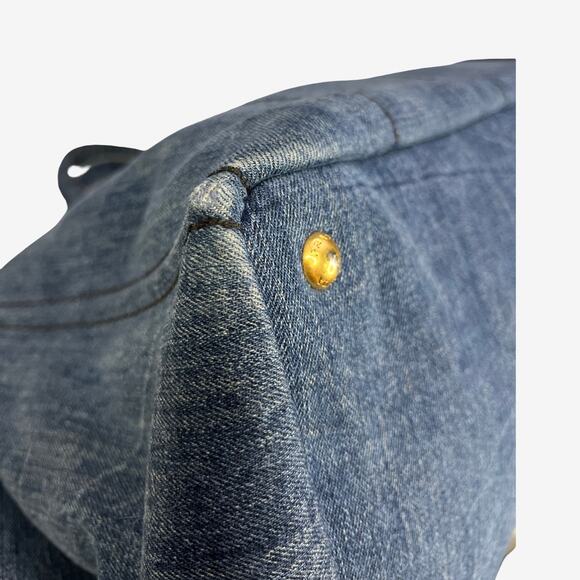 Prada Canapa Denim Logo Tote Bag Blue XL Large Top Handle Milano Italy - Picture 13 of 16